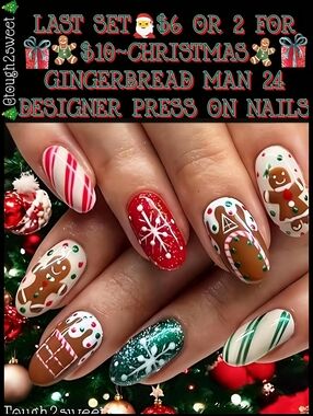 🆕LAST SET🎅$6 OR 2 FOR $10~CHRISTMAS GINGERBREAD MAN 24 DESIGNER PRESS ON NAILS